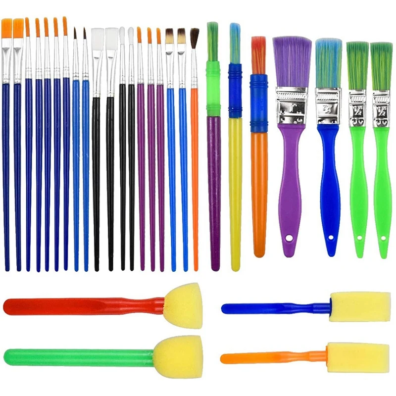 30PCS Colorful Artist Paint Brush Set,Childrens Kids Paint Brushes Starter Set For Watercolor,Paint Brushes Drawing Tool