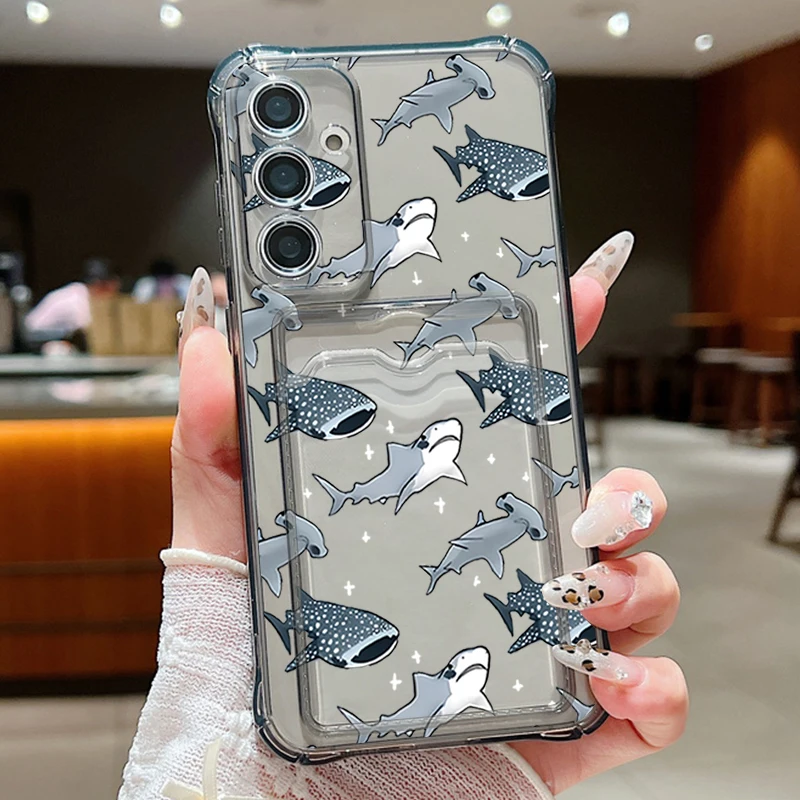Kleine Hai-Muster Handyhülle für Samsung Galaxy A56 A16 A55 A36 A26 A15 5G S25 Edge S24 S23 Ultra S24 FE Kartentasche Brieftasche Abdeckung