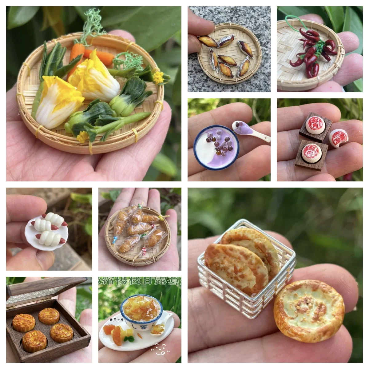 1:12 Miniature Chinese Food Set, Handmade Vegetable Noodle Steamed Bun Dim Sum, Dollhouse Kitchen Pretend Play Meal Decor