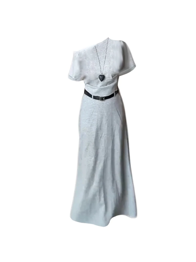 

plus Size Women's Faionable Korean Sle ort Sve T-irt oulder Baring Slim Fit Top And f Skirt Set Summer Wear
