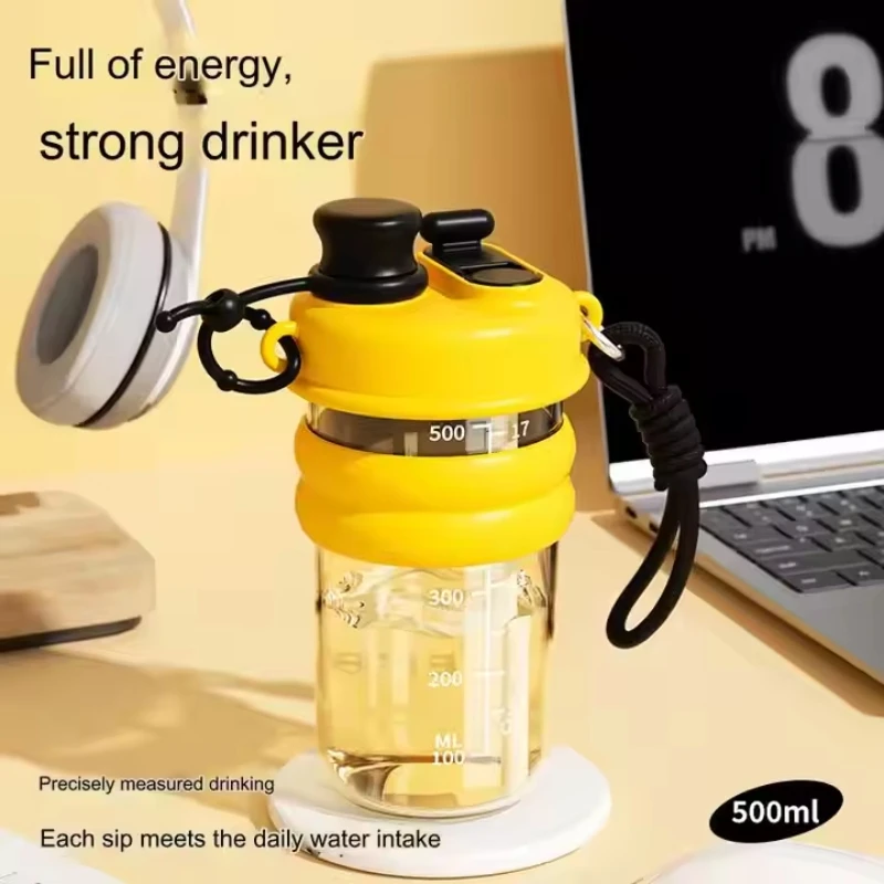 Butelka na wodę dla dzieci 500 ml z motywem kreskówkowym, bidon z rurką do bezpośredniego picia, idealny na zajęcia na świeżym powietrzu.