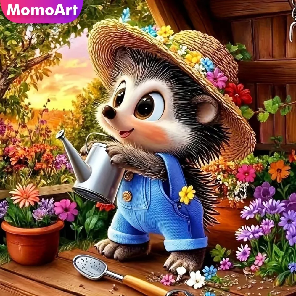 Momoart 5D DIY Diamant-Mosaik Igel Tiermalerei Cartoon Geeignet für Anfänger Blumen-Bastelset Stickerei Wanddekoration