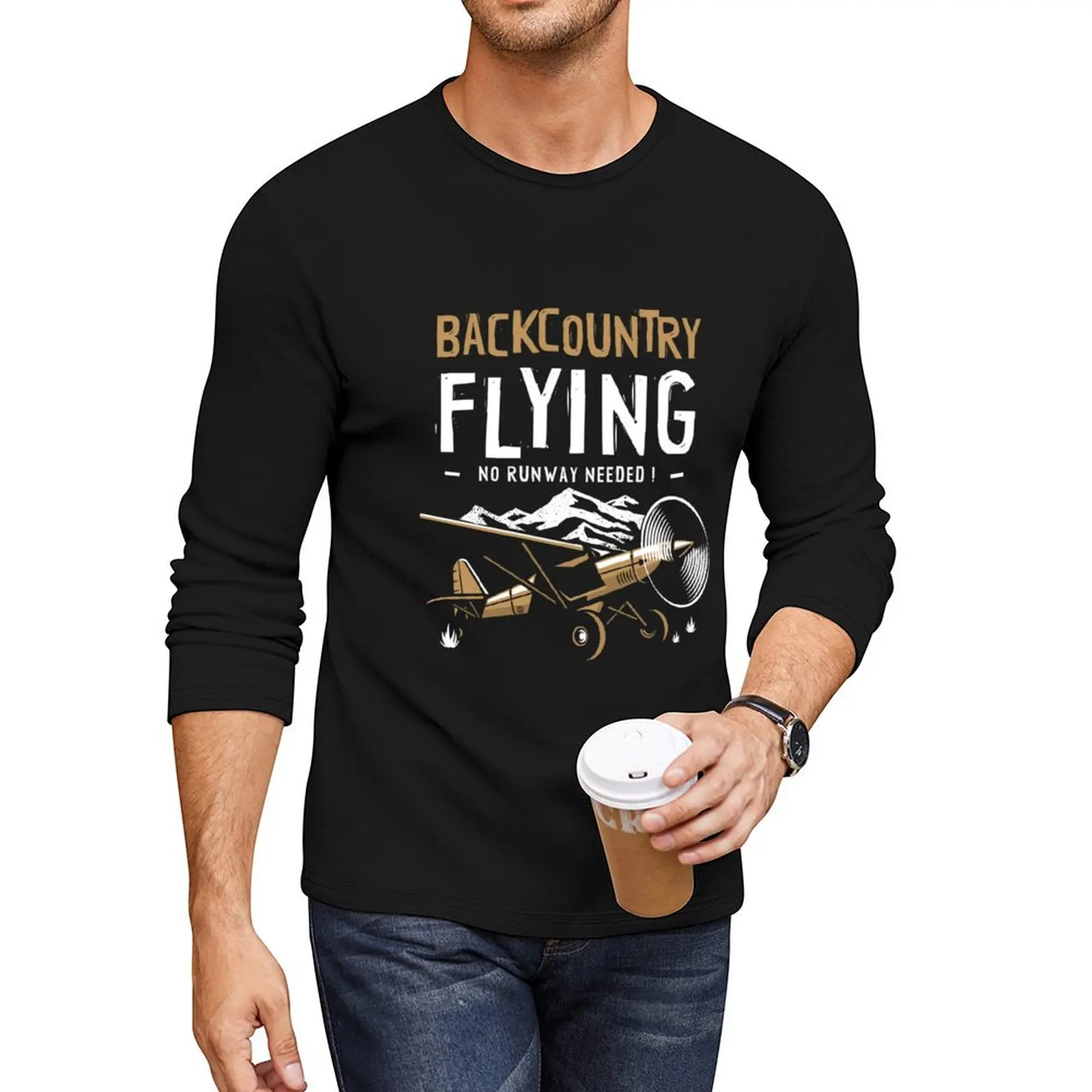 

STOL Bush Plane Pilot Backcountry Flying No Runway Needed Long T-Shirt hippie clothes slim fit t shirts for men