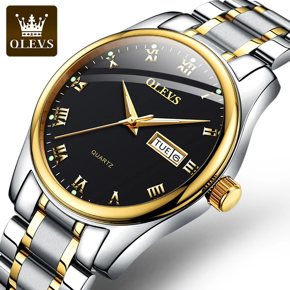 

OLEVS Quartz Watch Men Date Week Display Fashion Simplicity Classic Business Men's Wristwatch Roman Numerals Dial Luxury Watches