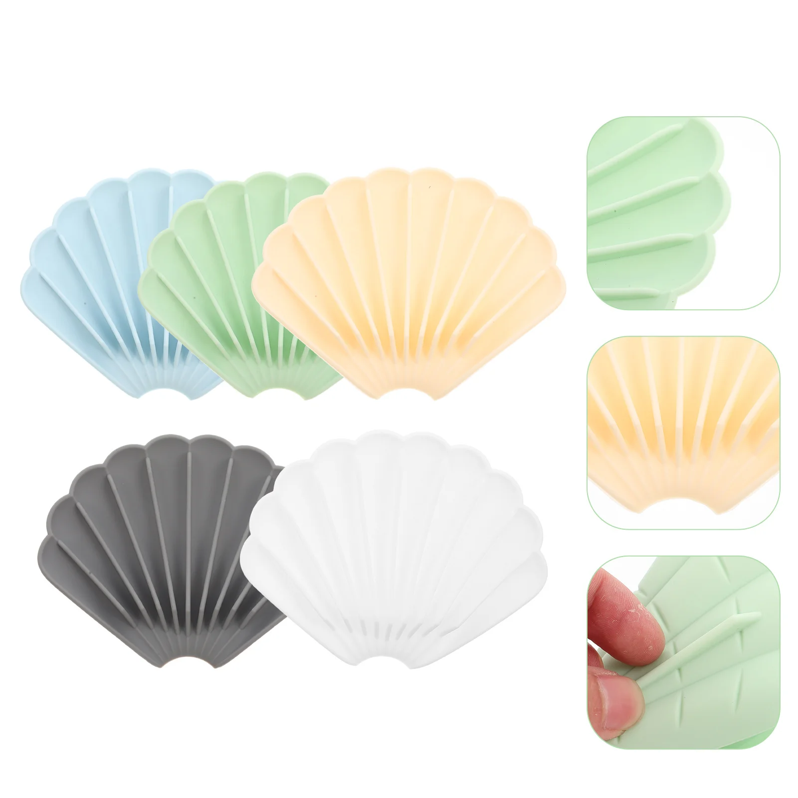 

5Pcs Silicone Soap Holder Set Shell Shaped Self Draining Bar Soap Dish for Bathroom Kitchen Sink Countertop Storage Organizer