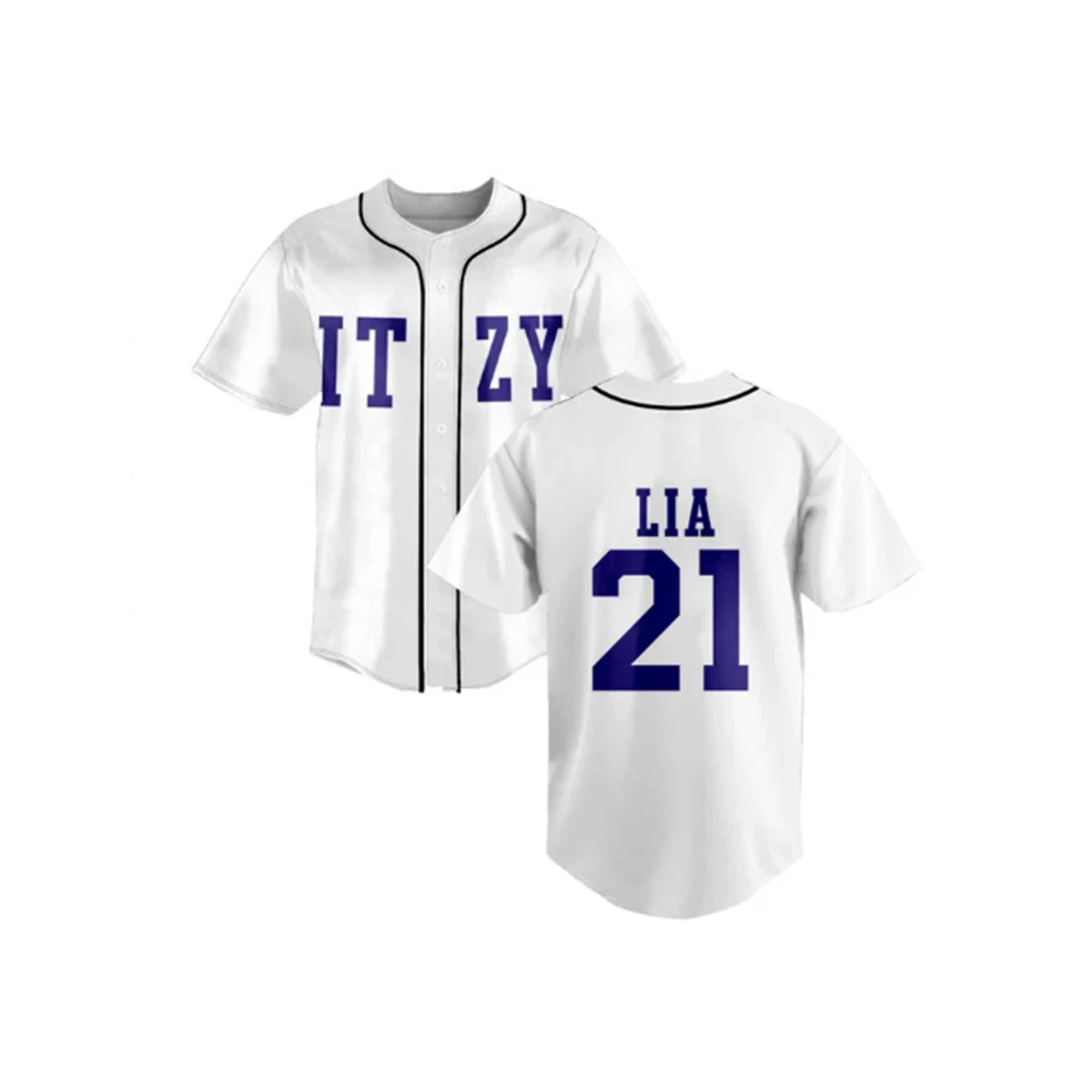 Kpop ITZY Baseball Jersey Song None of My Business Fashion Personality V-neck Short Sleeve T-shirt Yuna Ryujin Fans Support Gift