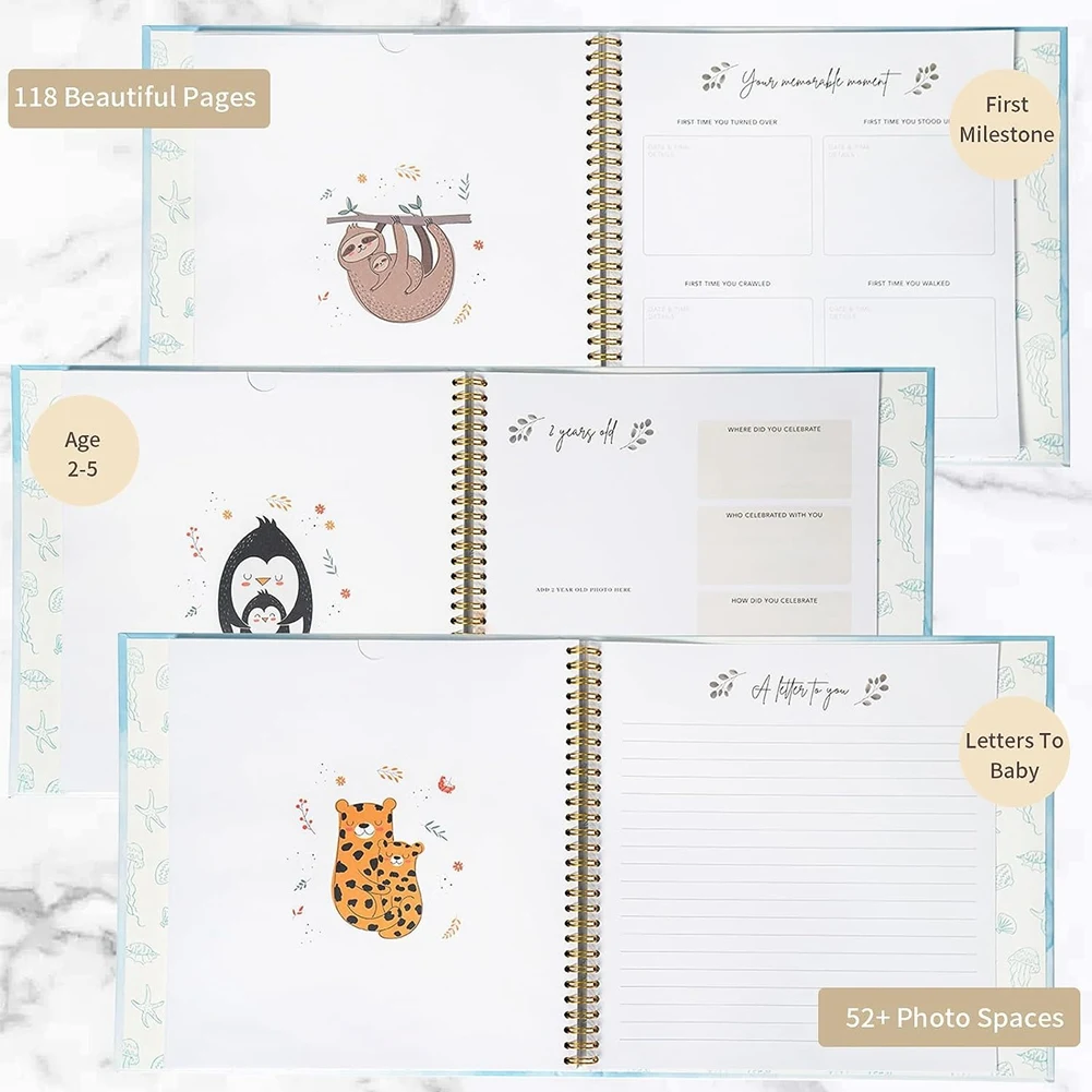 Baby Memory Book Scrapbook Photo Album Pregnancy Diary Cute Animal Keepsake Record Growth Journal Hand Account C-DTB3