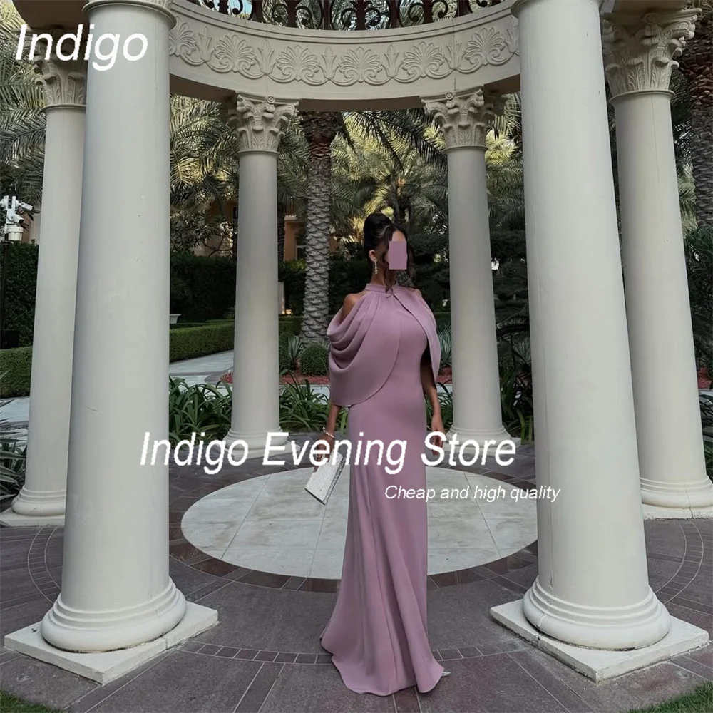

Indigo Classic Mermaid Evening Dress Off The Shoulder High Collar Zipper Back Pleat Formal Prom Gown فساتين السهرة Customized