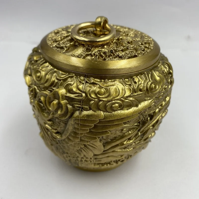 New Antique Bronze Collection Vintage Ornament Old Home Decor Dragon and Phoenix Tea Canister Ornament