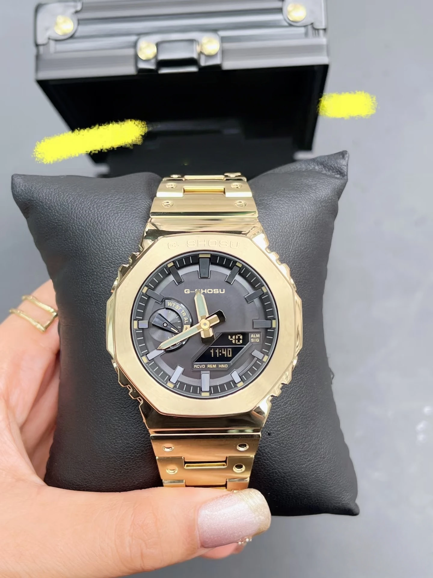 

Цифровые электронные часы GMB унисекс, полнофункциональные часы мирового времени, сплав, светодиодный двойной дисплей, стальной ремешок, серия с большим циферблатом