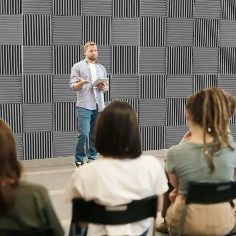 Studio Acoustic Foam Panels Wedges Sound Proofing Sponge Absorbing Noise Blocker Wall Panels Tiles Gray