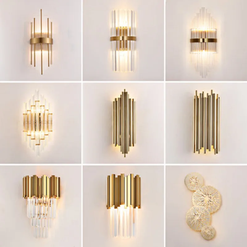 

Modern crystal wall lamp gold sconce lights AC110V 220V fashion luxury lustre living room bedroom light fixtures