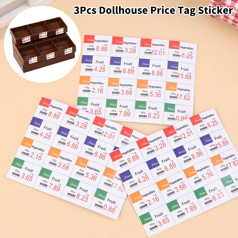 1Set Dollhouse Miniature Price Tag Sticker Self-adhesive Sticker Supermarket Rack Fruit Vegetable Rack Decor Toy