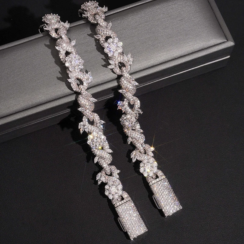 Hip Hop 5A+ CZ Stone Bling Iced Out 15mm wide Infinity Flowers Link Chain Necklace for Men Rapper Jewelry Gold Silver Color