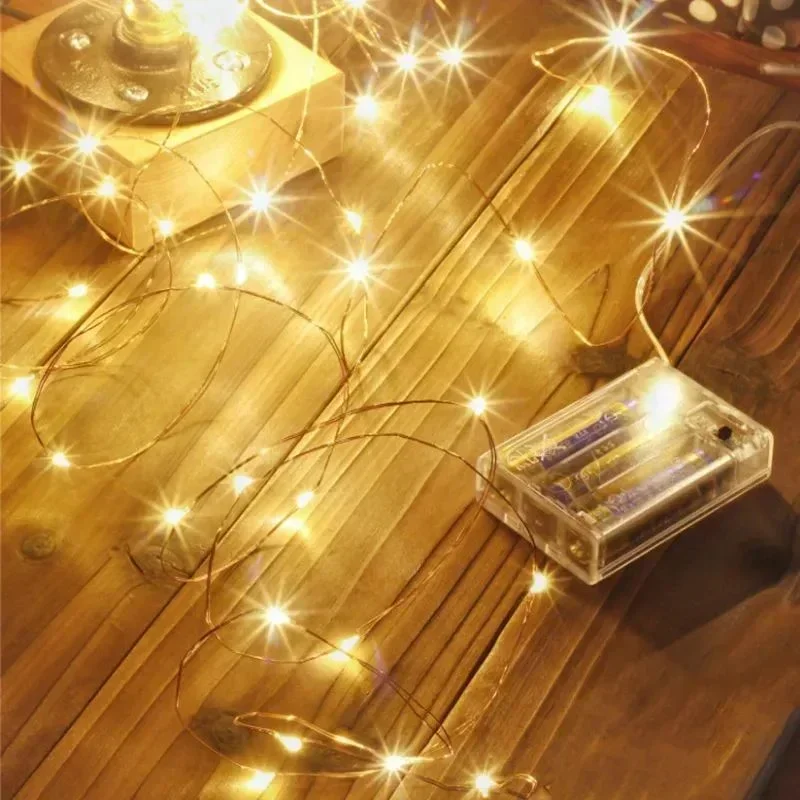 10M 100LEDs Festoon Silver Wire Light String Wedding Garland Lamp for Christmas Party Outdoor Garden Bedroom Decor Battery Power