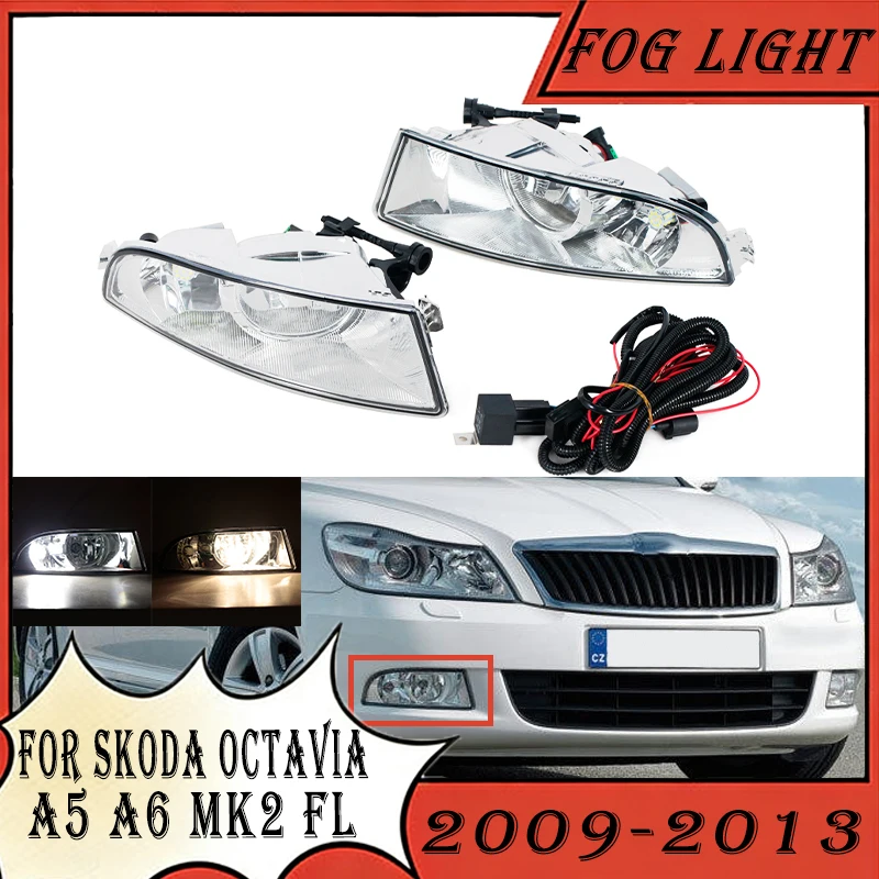 

Car Front Fog Light DRL For Skoda Octavia A5 A6 MK2 FL 2009 2010 2011 2012 2013 Halogen LED Fog Lamp With Bulbs Car Accessories