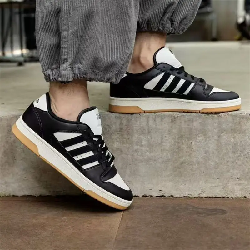 Adidas Break Start Sneakers for Men and Women, Comfortable and Versatile, Low-Top, Non-Slip, Wear-Resistant, Lightweight, Casual, Black and White Fabric, Rubber Ih7963