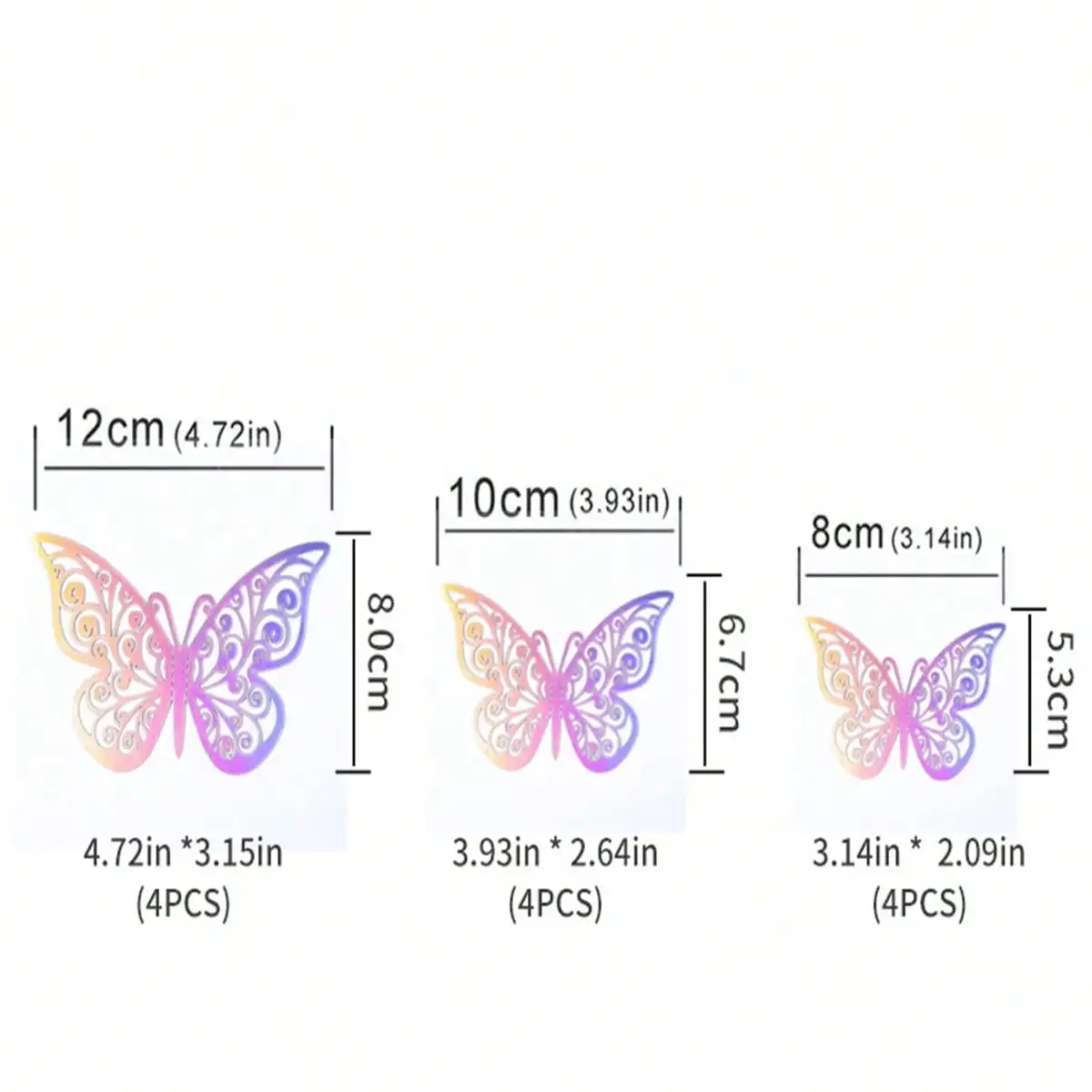 12pcs Butterfly Decoration Set 3 Sizes Butterfly Wall Decoration Birthday Cake Decoration Plug-in