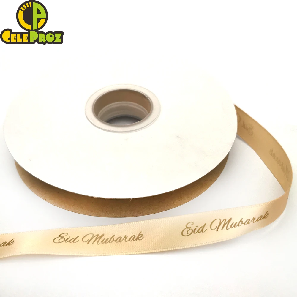 Eid Mubarak Ribbon Custom Printing Arabic Muslim Ramadan Favor Box Wrapping Satin Strip Islamic Pilgrimage Garment Accessoires