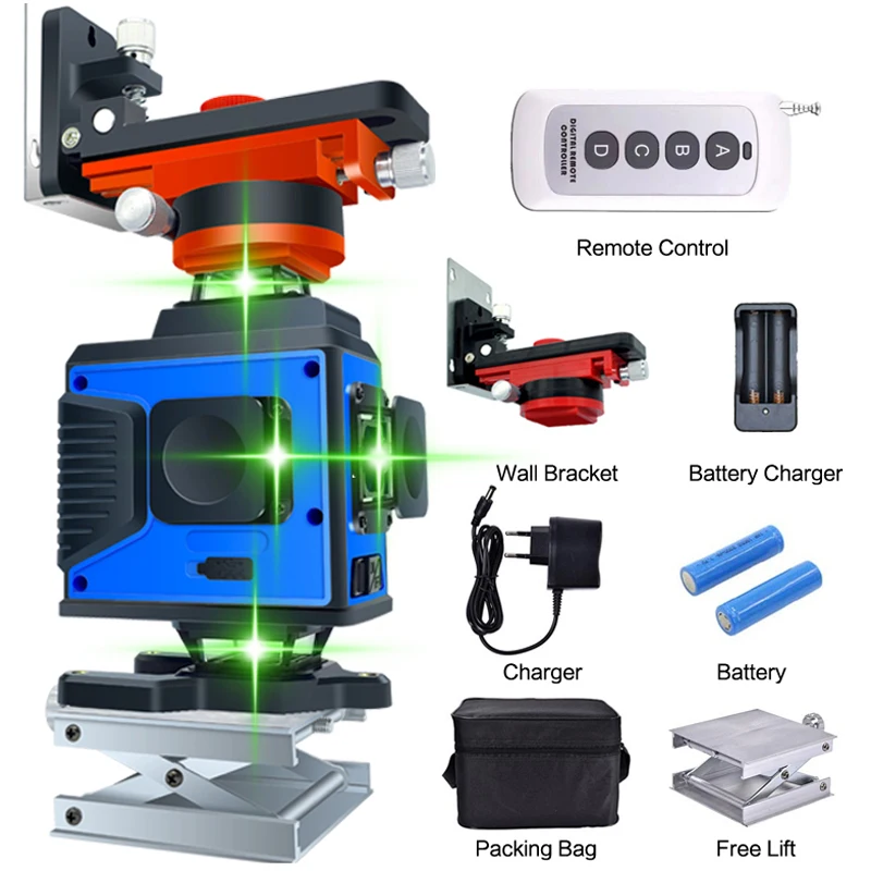 Laser Level 16 Lines 4D Self-Leveling 360 Horizontal And Vertical Cross Super Powerful Green Laser Beam Line