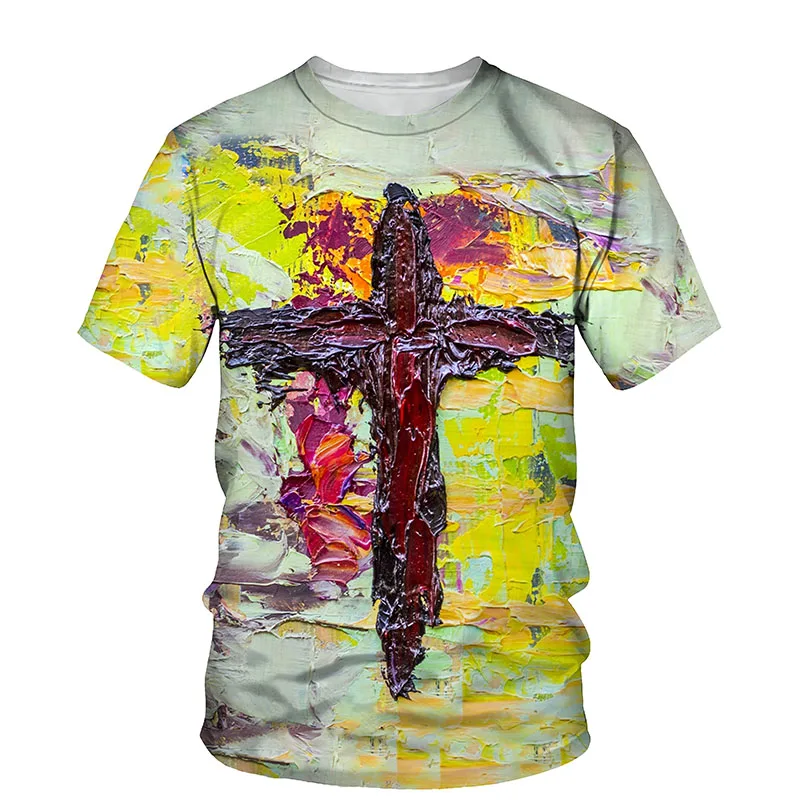 Cross Jesus Christian Style 3D Print Fashion Casual Men And Women Daily Loose Comfortable Large Size O-Neck Short Sleeve T-shirt