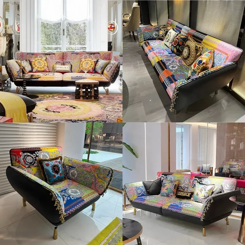 Italian Style 3 Seater Sofa Modern Luxury Fabric Leather Living Room Furniture Designer High End Villa Home Decor