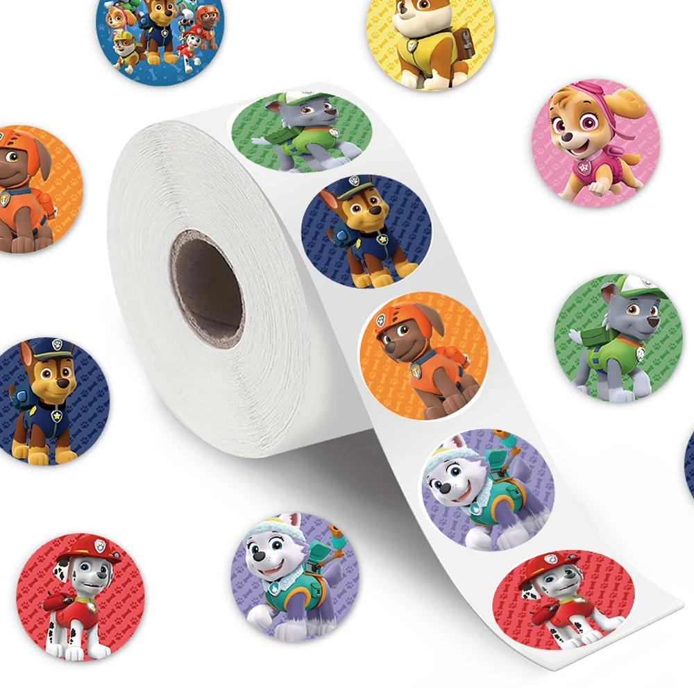 500PCS/Roll PAW PATROL Cute Anime Cartoon Stickers Children Label Stickers Tag DIY Gift Sealing Label Decoration Kid Fun Gift