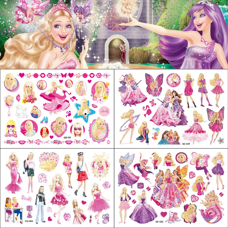 Kawaii Barbiee Tattoo Stickers Cartoon Water Transfer adesivi temporanei Cute Anime Hand Paste Paper Sticker regalo di compleanno per bambini