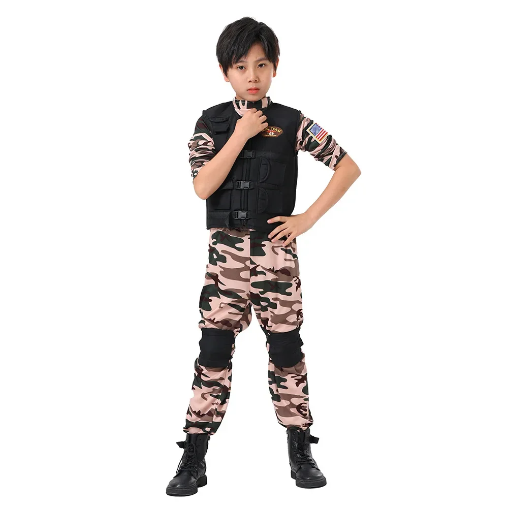 Child Brave Soldier SEAL Team Army Military Uniform Cosplay Outfit Boys Career Day Halloween Party Camouflage Costumes