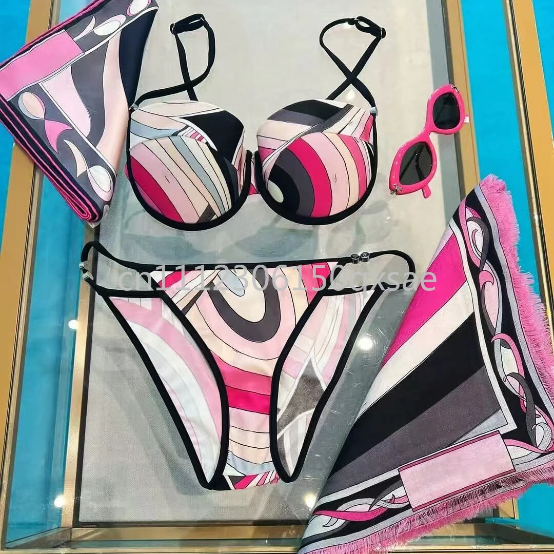 Luxury Design Women's Scarf Hard Pack Bikini Sets with Letter Signature Logo Designer Brand Lady Headband Swimsuits Swimwear