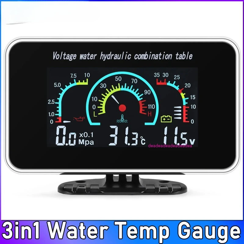 DC 12V/24V Vehicle Car LCD Water Temperature Meter Thermometer Voltmeter Oil Pressure Gauge 3in1 Digital Meter 10mm Sensor
