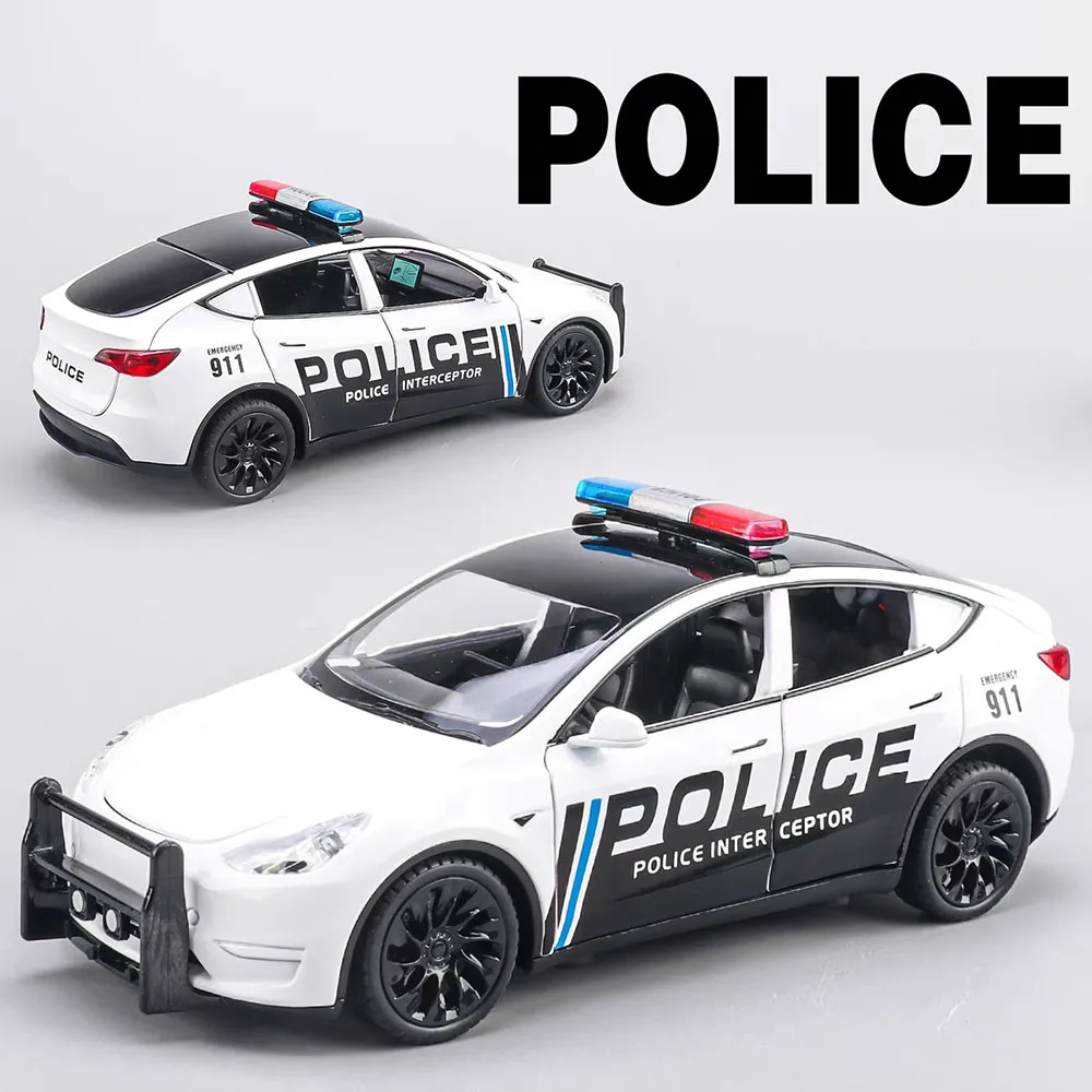 1:24 스케일 모델 Y 모델 합금 자동차 다이캐스트 장난감 라이트 사운드 풀백 미니어처 경찰차 모델 어린이용 인터랙티브 장난감