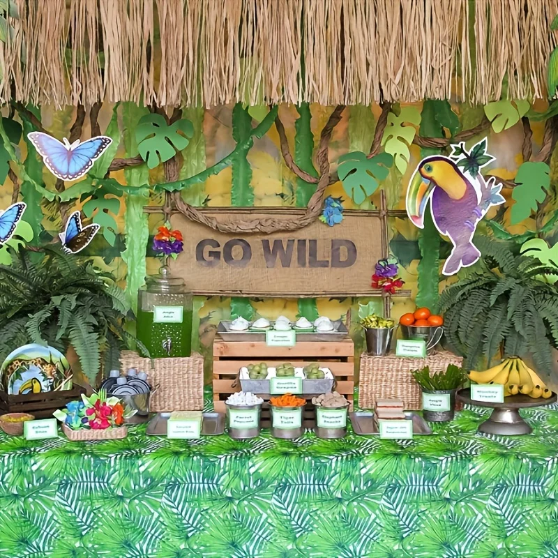 مفارش طاولة بلاستيكية للاستعمال مرة واحدة مع تصميم أوراق النخيل ، موضوع هاواي الاستوائي ، للحفلات ، الأماكن الداخلية والخارجية ، ديكور سفاري الغابة #5