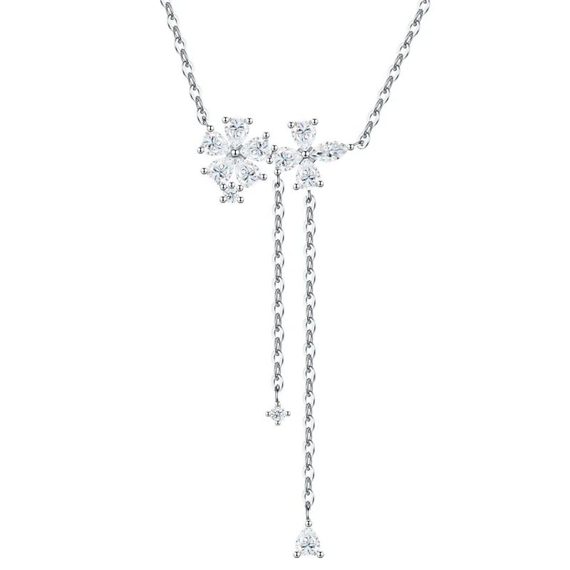 ZFSILVER Fashion Luxury Classic Fine 925 Silver Moissanite Tassel Snowflower Necklace For Charm Women Accessories Jewelry N17894