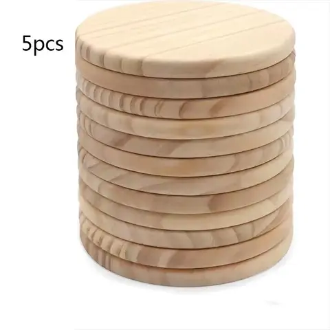 3/5/10pcs Set of Unfinished Round Wooden Coasters for DIY Crafts and Home Decor 4-Inch Diameter, Natural Wood Material, Perfect