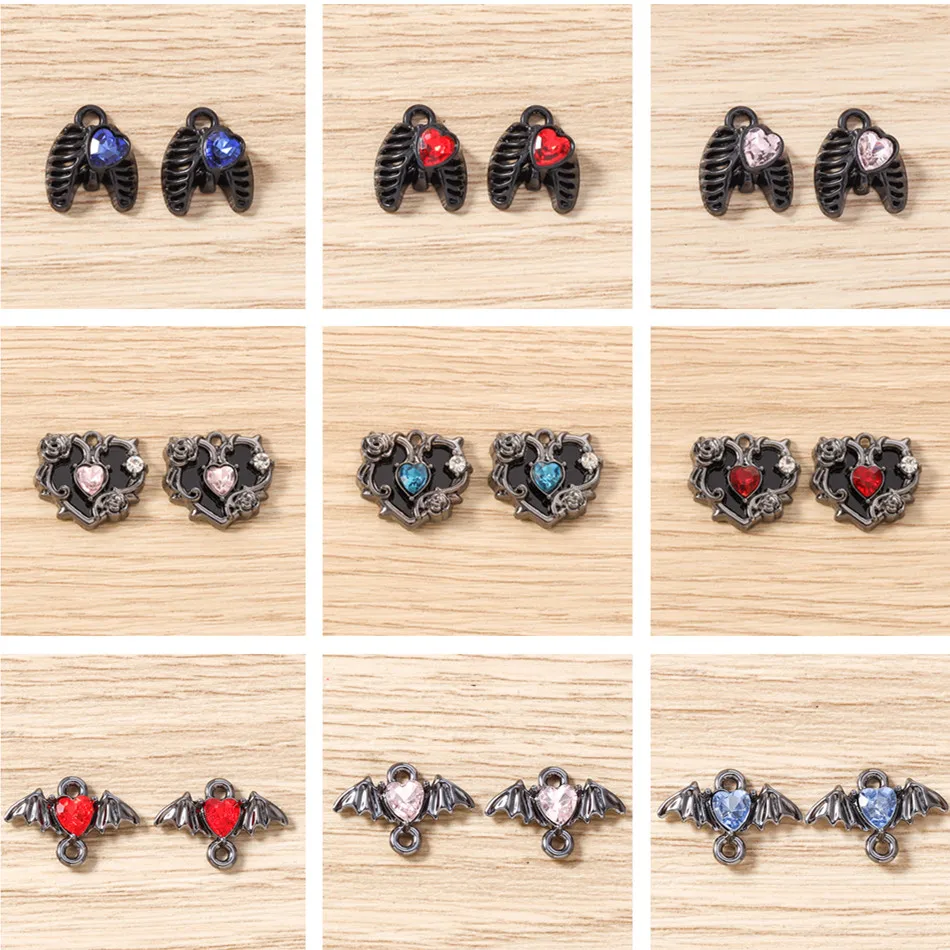 5pcs Cute Crystal Metal Love Heart Wing Charms Pendants for Making Necklaces Earrings Bracelets DIY Crafts Jewelry Accessories