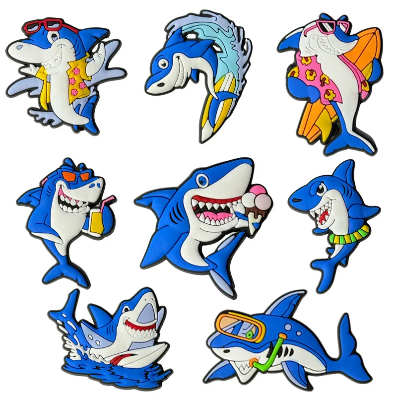 4/8/50/100PCS Shark Marine Animals Shoe Charms Accessories Decorations PVC Classic Clog Buckle for Childs Party Xmas Gifts