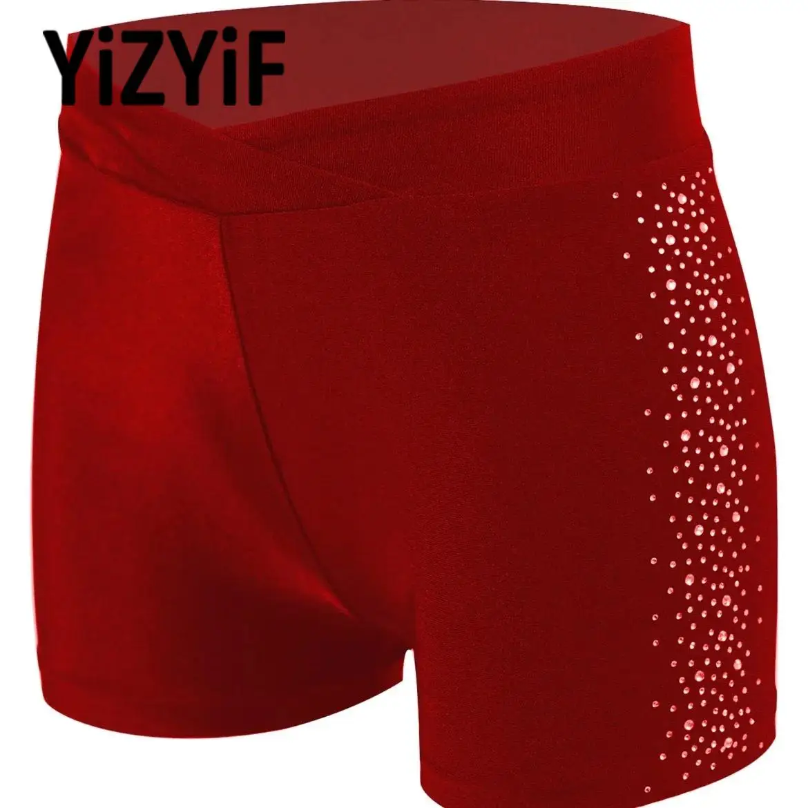 Kids Girls Shiny Rhinestones Figure Skating Shorts Clothes V-front Short Leggings for Ballet Modern Street Dance Gymnastics Yoga