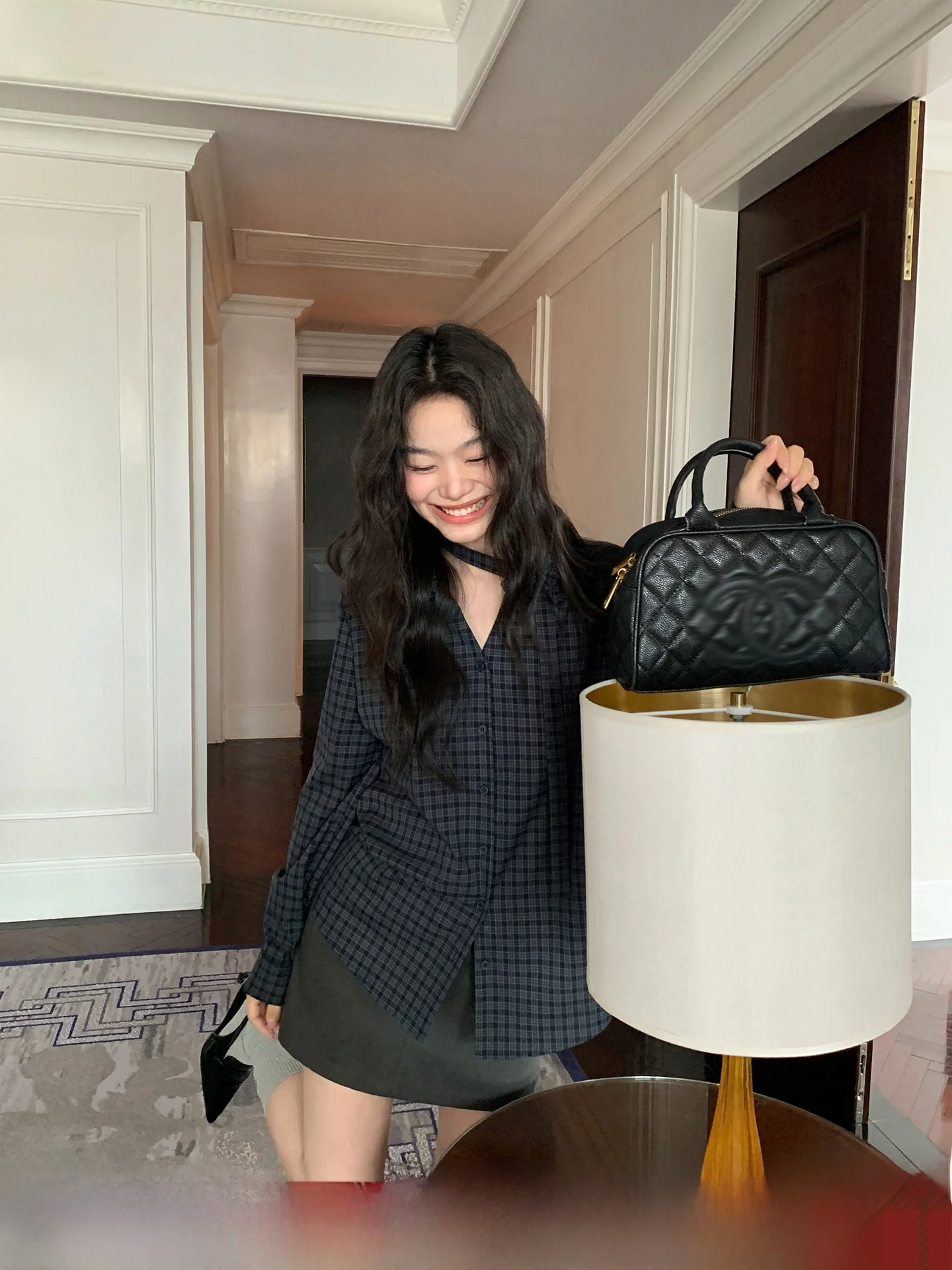 

Женская рубашка с цветочным принтом и V-образным вырезом в клетку, новая весенняя коллекция, в стиле ретро, уникальный шарм, корейский стиль, свободный крой