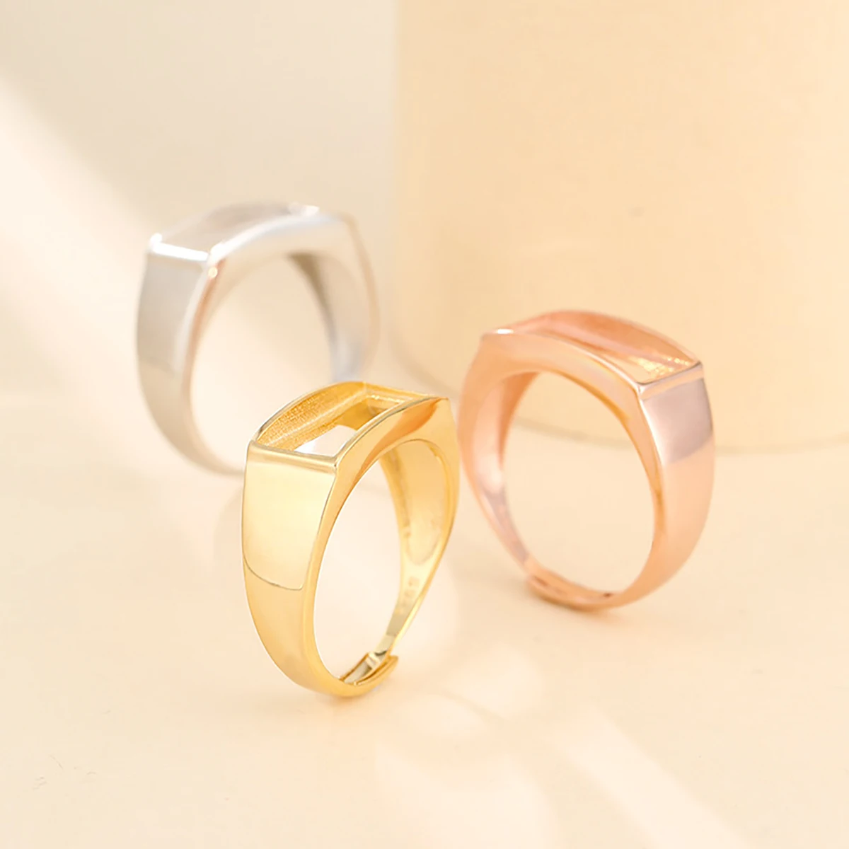 925 Sterling Silver Adjustable Ring Base 6X13 7X15 9X18 10X20mm Setting Square Emerald gemstone DIY Ring Blank Jewelry Making