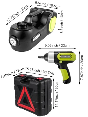 SucceBuy 5T 12V Electric Car Jack Kit + Impact Wrench LED Light Portable Hydraulic Jack 13.5-36 CM Tire Lifting Car Repair Tool