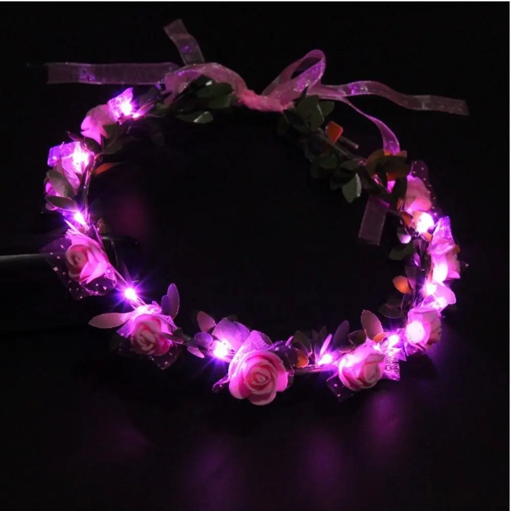 

Elegant Fashion Headwear Rose Flower Foam Party Wreath Decoration LED Light Garland Women Headwear Crown Flower Headband
