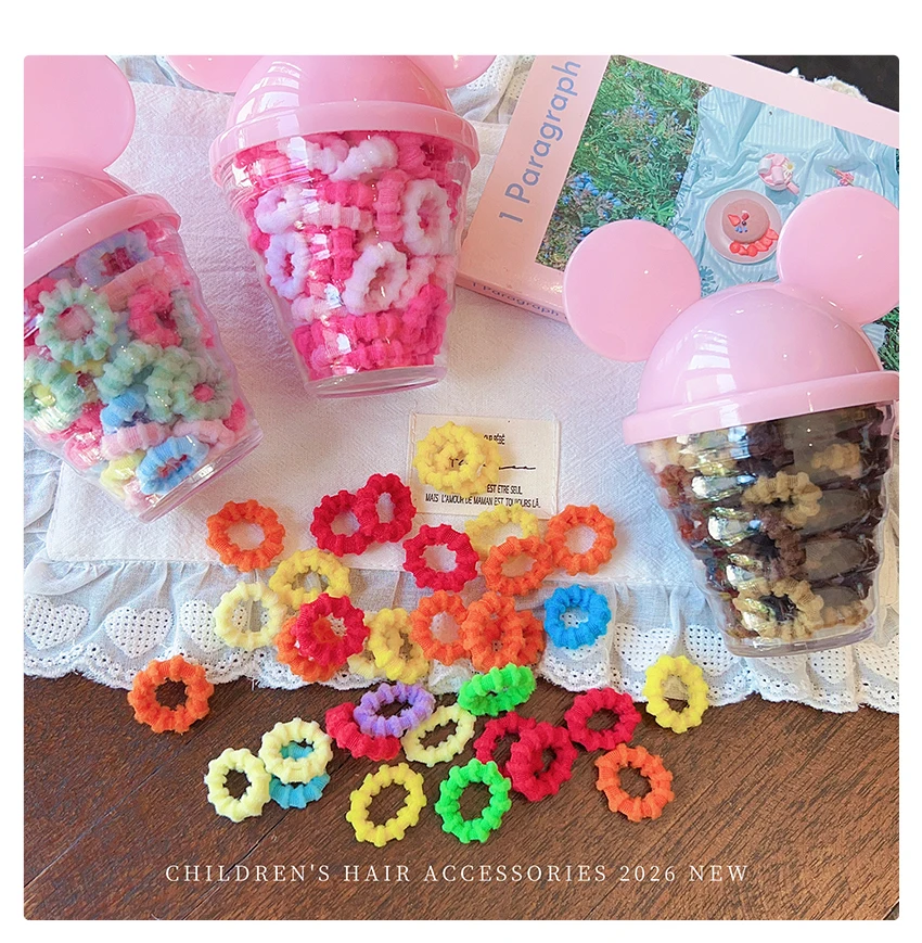 2026 Neueste 60 Stück/Box Solide Elastische Haargummis für Frauen Mädchen Kinder Makronen-Regenbogenfarben Kleinkind Scrunchies Pferdeschwanzhalter Geschenk – Detail 3