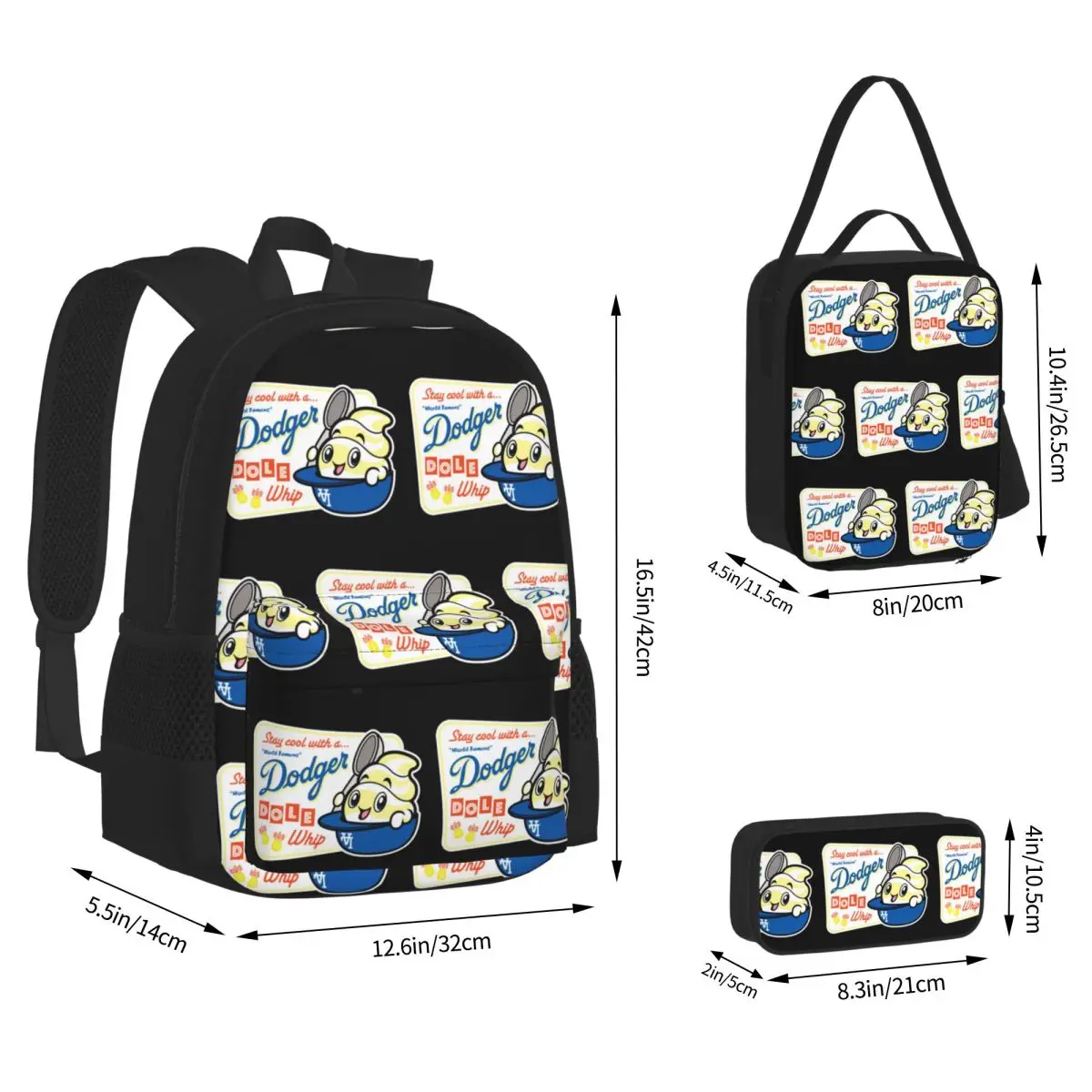 World Famous Dodger Dole Whip Backpacks Kids Bookbag School Bags Rucksack Lunch Bag Pen Bag Three-Piece Set