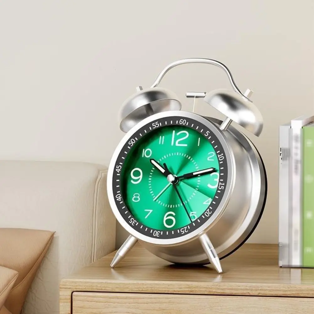 

Silent Twin Bell Alarm Clock Metal Frame Retro Bedroom Alarm Clock with Night Light Fall-resistant Loud Alarm Clock Living Room