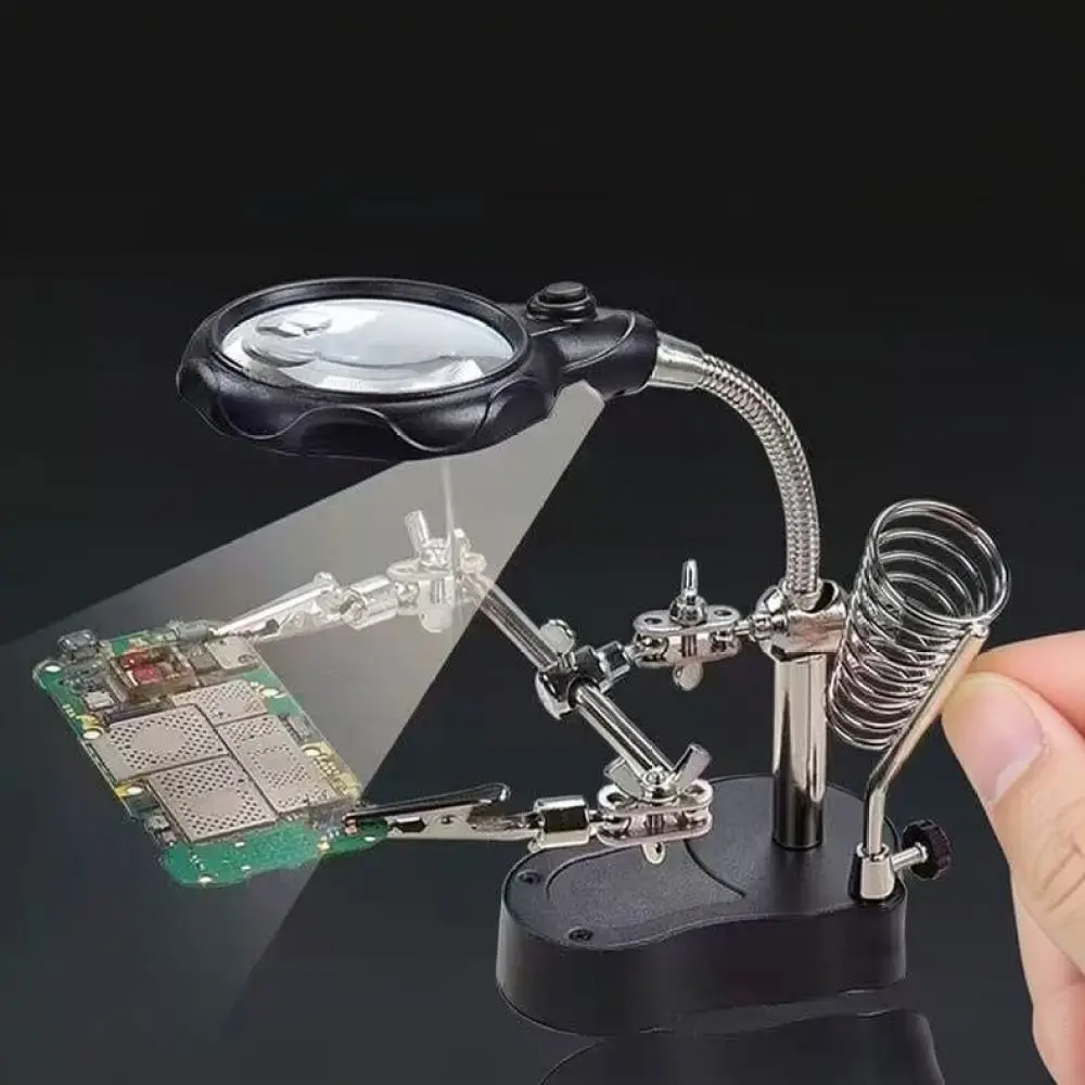 Illuminated Magnifier Helping Hand Tool Adjustable Stand For Electronics Repair Soldering Jewelry Appraisal Hobby Craft