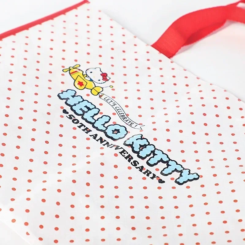 Anime Sanrios HelloKittys 50th Anniversary Cartoon Cute Hand Shopping Bag Kawaii Environmentally Friendly Plastic Woven Bag Gift