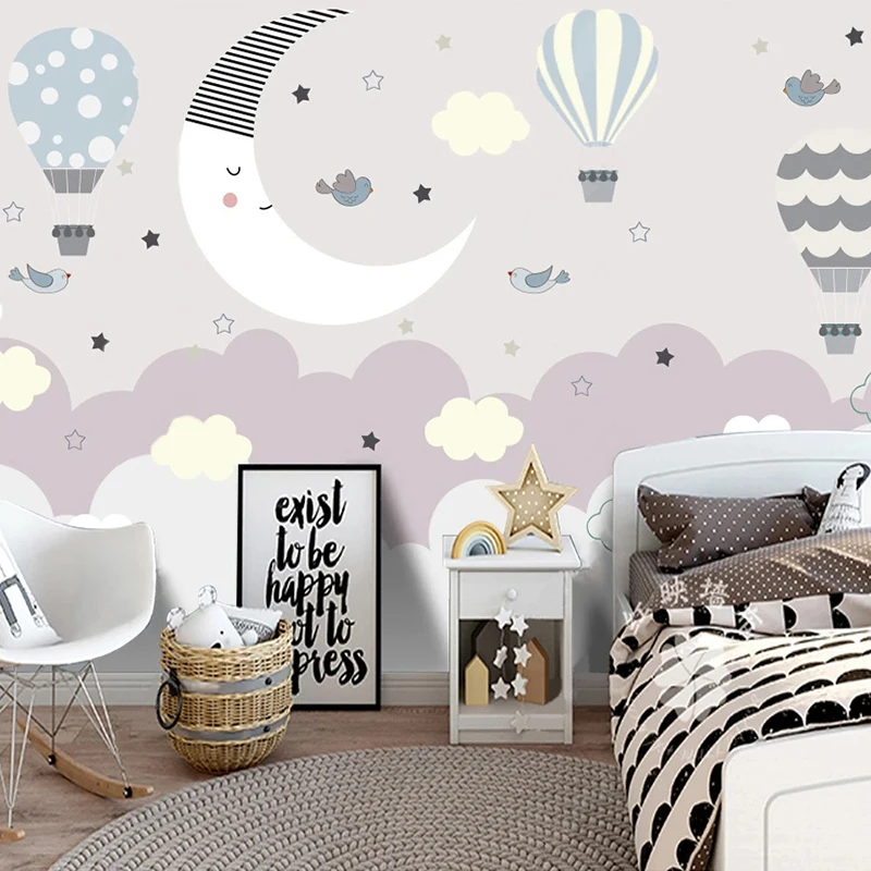 Custom Photo Wallpaper Modern Hand Painted 3D Cartoon Starry Sky Stars Moon Landscape Wall Painting Children's Room Mural