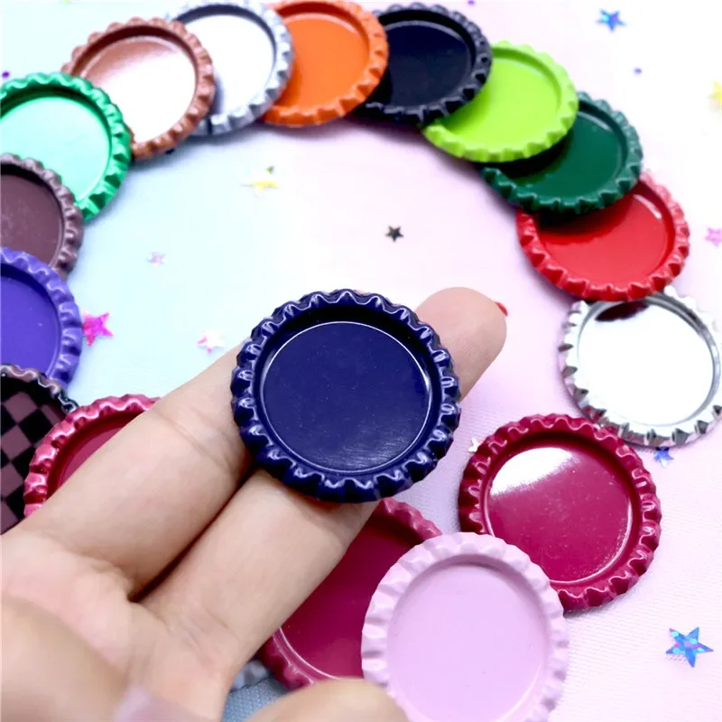 200pcs/lot 24 Colored Inside 1 Inch Flattened Bottle Caps for Crafts DIY Hair Bows Accessories Metal Simulation Beer Bottle Caps