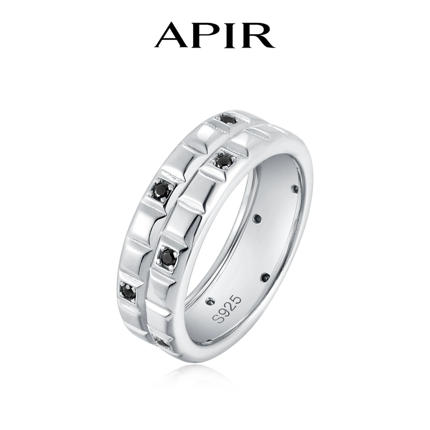 

APIR Black Moissanite Ring 925 Sterling Silver Unisex Geometric Band Fashion Jewelry Daily Wear Custom Jewelry Hypoallergenic